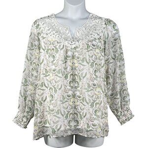 Rose Beverly NWT Womens XL Chiffon Lace Yoke Floral Lined Blouse Smocked Cuffs